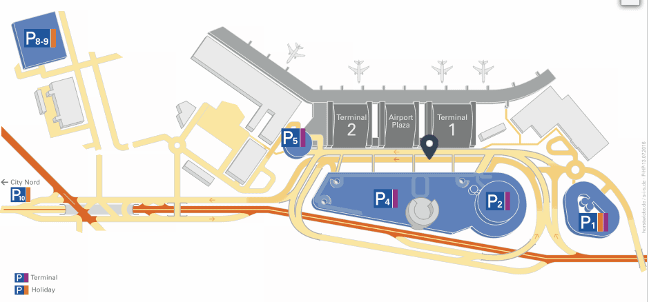 Parkkarte für den Flughafen Hamburg - Übersicht der Parkbereiche